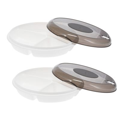 Plasticforte Magnetron schaal met vakjes - 2x - deksel en ventiel - kunststof - 24 x 6,5 cm - opwarm