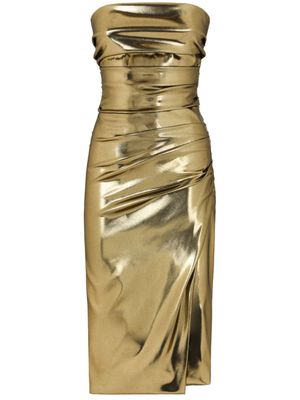 Dolce & Gabbana robe-bustier en satin à effet ciré - Or