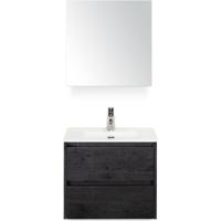 Dante Badmeubelset 60 cm - Black Oak - Keramische Wastafel Wit Cover met Spiegelkast