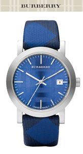 Horlogeband Burberry BU1790 Leder/Kunststof Blauw 20mm