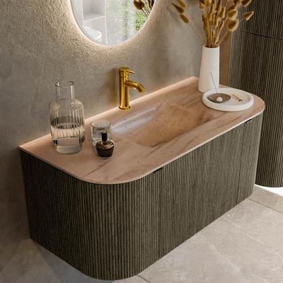 Badmeubel Mondiaz Kurve-Dlux | 100 cm | Meubelkleur Shadow | Wastafelkleur Saba | Solid surface | Wasbak midden spoelbak | 1 kraangat