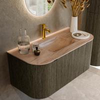 Badmeubel Mondiaz Kurve-Dlux | 100 cm | Meubelkleur Shadow | Wastafelkleur Saba | Solid surface | Wasbak midden spoelbak | 1 kraangat