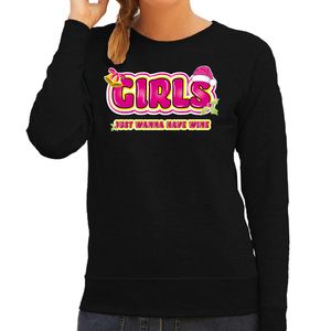 Foute kersttrui/sweater voor dames - girls just wanna have wine - zwart/roze - wijn