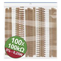 Quadrios 22P077 22P077 Koolfilmweerstand assortiment 100 kΩ Axiaal bedraad 0.25 W 5 % 1 set(s) - thumbnail