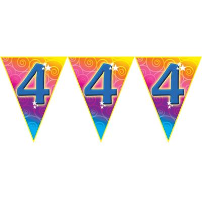 Verjaardag thema 4 jaar geworden feest vlaggenlijn - 5 meter - Feestartikelen/versiering