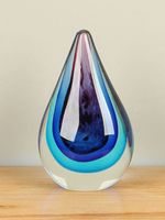 Druppel uit glas azuur/paars, 17 cm