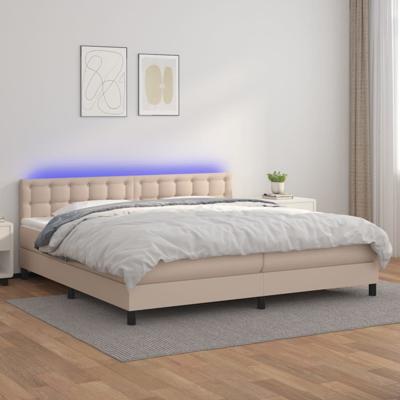 Boxspring met matras en LED kunstleer cappuccinokleur 200x200cm