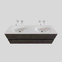 Badkamermeubel Solid Surface BWS Stockholm 150x46 cm Dubbel Wood Dark Brown 4 Laden (0 kraangaten)