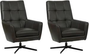 Set van 2 Donkergrijze leren moderne draaifauteuils Central - Granada leer Graphite (donkergrijs leer)