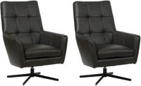 Set van 2 Donkergrijze leren moderne draaifauteuils Central - Granada leer Graphite (donkergrijs leer)