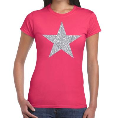 Glitter and glamour ster T-shirt - zilver glitters - roze - dames - Verkleedkleding - Feestkleding Glitter and glamour ster T-shirt - zilver glitters - roze - dames - Verkleedkleding - Feestkleding