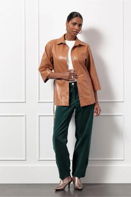 Lenny faux leather blouse - cognac - 13178 Lenny faux leather blouse - cognac - 13178