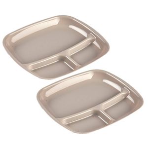 Set van 2x stuks camping/fondu/bbq kunststof borden 3-vaks mokka bruin 21 x 24 cm - Gourmetborden