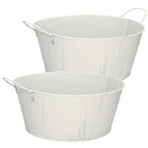 Teil/emmer/plantenpot - 2x - zink - wit - D25 x H11 cm