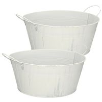 Teil/emmer/plantenpot - 2x - zink - wit - D25 x H11 cm