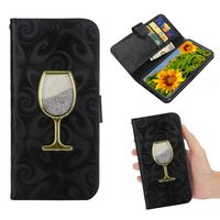 iPhone XS-max portemonnee hoesje voorzien van met fijn zand gevuld wijnglas - zwart