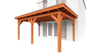 Trendhout Aanbouwveranda Lucca 555x390 cm - Plat dak- - Onbehandeld lariks Douglas hout- Trendhout