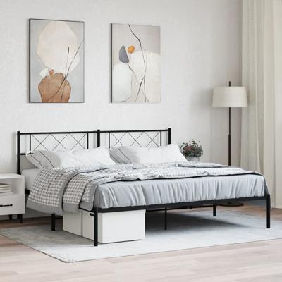 Bedframe met hoofdbord metaal zwart 180x200 cm