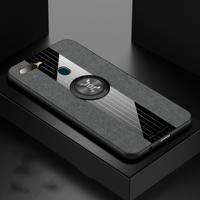 Voor OPPO A7 XINLI stiksels doek Textue schokbestendig TPU beschermhoes met ring houder (grijs)