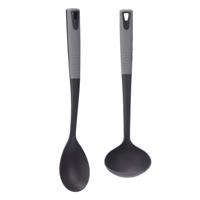 Kook/keuken gerei - set van 2x stuks - zwart/grijs - kunststof - keuken/kook accessoires - Soeplepels - thumbnail