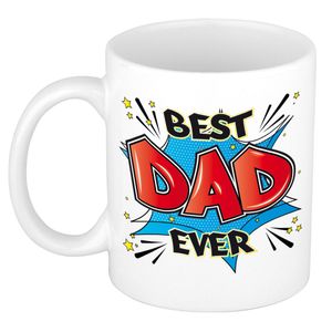 Vaderdag cadeau koffiemok - best dad ever - blauw - 300 ml - keramiek - mok met tekst
