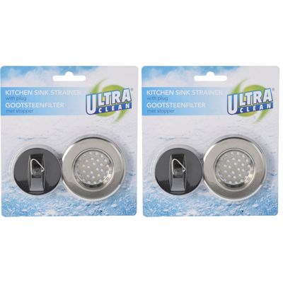 4x stuks gootsteenfilters met stoppers RVS 65 mm