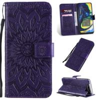 Gedrukt afdrukken zonnebloem patroon horizontale Flip PU lederen case voor Galaxy A80 met houder & kaartsleuven & portemonnee & Lanyard (paars)