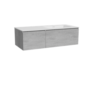 Storke Edge zwevend badmeubel 120 x 52 cm beton donkergrijs met Mata asymmetrisch rechtse wastafel in solid surface mat wit