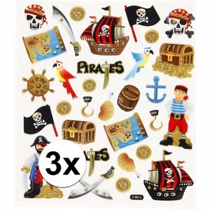 3x velletjes Stickervel piraten met glitter   -
