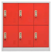 The Living Store Lockerkast - Staal - 90 x 45 x 92.5 cm - 6 lockers - lichtgrijs en rood