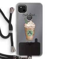 But first coffee: Pixel 4a Transparant Hoesje met koord