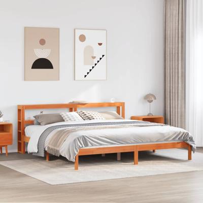 Bedframe met hoofdbord massief grenenhout wasbruin 200x200 cm