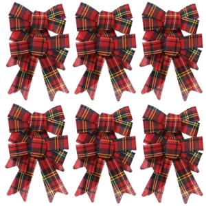 Kerst decoratie strikjes - 12x st - rood -geruit - 17 cm - kerststrikjes - strikken