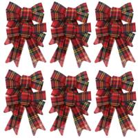 Kerst decoratie strikjes - 12x st - rood -geruit - 17 cm - kerststrikjes - strikken