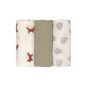 Lässig Swaddle & burp doek / luier M Little Forest Fox set van 3 stuks 60x60 cm