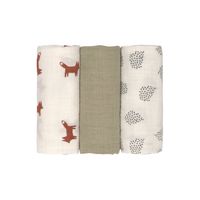 Lässig Swaddle & burp doek / luier M Little Forest Fox set van 3 stuks 60x60 cm - thumbnail