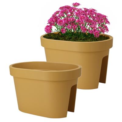 Balkon plantenpot/bloempot - 2x - okergeel - 40 x 25 cm - ovaal - kunststof