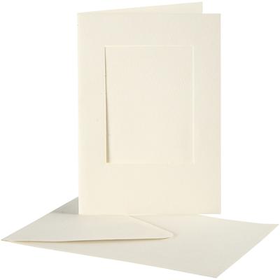 Creativ Company Passepartout kaarten , rechthoek, afmeting kaart 10,5x15 cm, afmeting envelop 11,5x16,5 cm, off-white, 10 set/ 1 doos