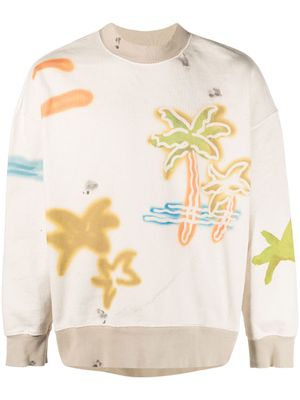 Palm Angels sweat en coton à imprimé Sprayed Palm - Tons neutres
