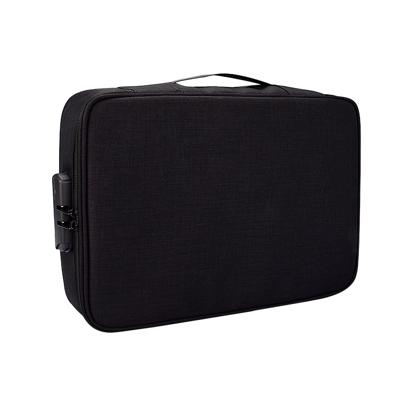 ZJ01 waterdicht polyester Multi-Layer document opberg zak laptoptas voor alle maten van laptops met wachtwoord vergrendelen (zwart)