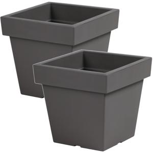 Bloempot/plantenpot vierkant - 2x - 15 liter - betongrijs - kunststof buiten potten