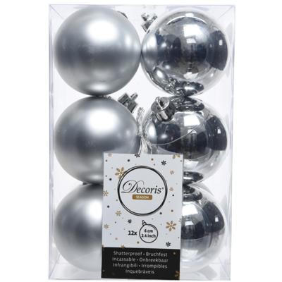 Decoris kerstballen - 12x st - zilver - 6 cm - kunststof - mat/glans - kerstversiering Decoris kerstballen - 12x st - zilver - 6 cm - kunststof - mat/glans - kerstversiering