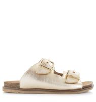 POELMAN Poelman - Goudkleurige sandalen met gesp Goud Leer Platte sandalen Dames