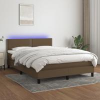 Boxspring met matras en LED stof donkerbruin 140x190 cm Boxspring met matras en LED stof donkerbruin 140x190 cm