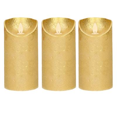 Led kaars/stompkaars - 3x - goud - H15 x D7,5 cm - wax - warm wit licht - bewegende vlam