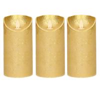 Led kaars/stompkaars - 3x - goud - H15 x D7,5 cm - wax - warm wit licht - bewegende vlam