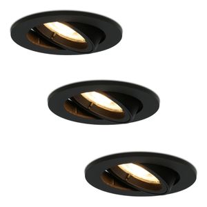 Set van 3 stuks zwarte dimbare LED inbouwspots Oslo 5 Watt kantelbaar