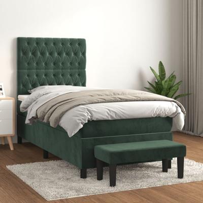 Boxspring met matras fluweel donkergroen 100x200 cm