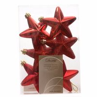 Kerstboom decoratie sterren rood 6 stuks Elegant Christmas 7 cm - thumbnail