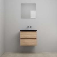 On-Line Badkamermeubelset - 60 cm - Voorgemonteerd - Ladestructuur - Acryl Wastafel - zonder Kraangat - Spiegel - Eiken
